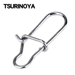 Tsurinoya-aço inoxidável pesca isca conector, pino de segurança sólida, barrek, gancho, clipe de bloqueio, acessórios, 100pcs