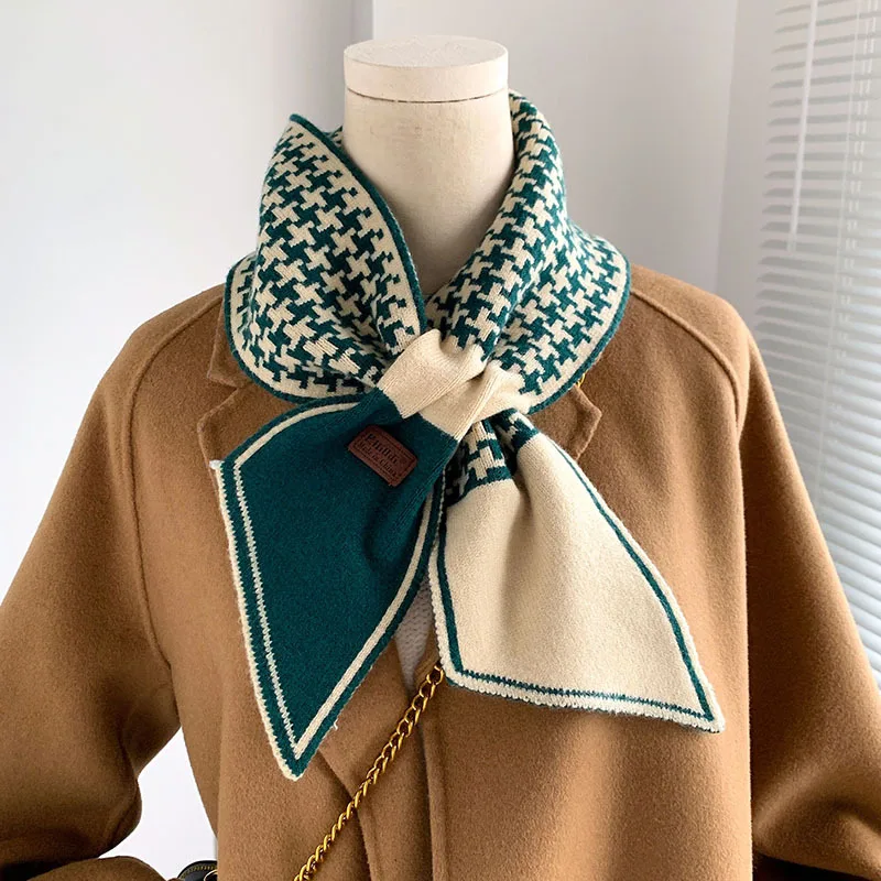 Houndstooth Plaid Luxury Brand Knitted Scarf 2021 New Scarf Women Winter Scarf Long Skinny Small Scarf Female Neckerchief Scarf