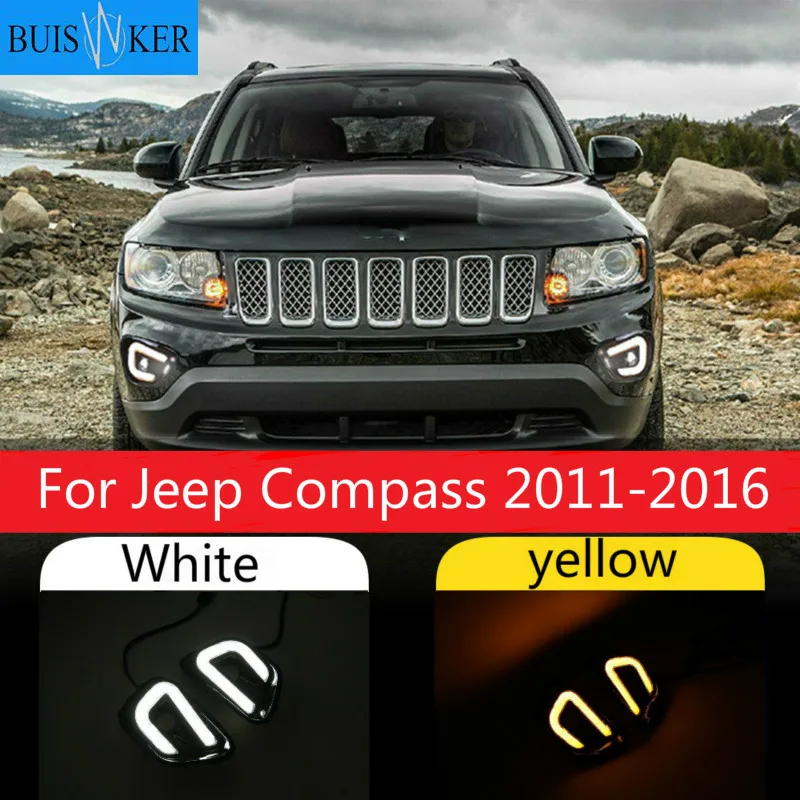 

1 set LED DRL Daytime Running Lights With turnning yellow signal Lamp For Jeep Compass 2011 2012 2013 2014 2015 2016