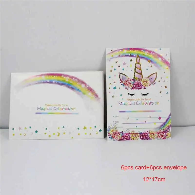 Unicorn Invitations Card Unicornio Party Happy Birthday Party Kids Decorations baby shower Favors Invitation Cards Envelopes