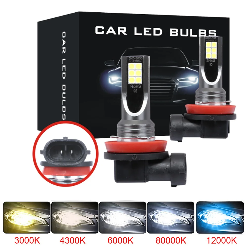 2Pcs H8 H11 Led HB4 9006 HB3 9005 Fog Lights Bulb 3030SMD 12000LM 6000K White Car Driving Running Lamp Auto Leds Light 12V 24V