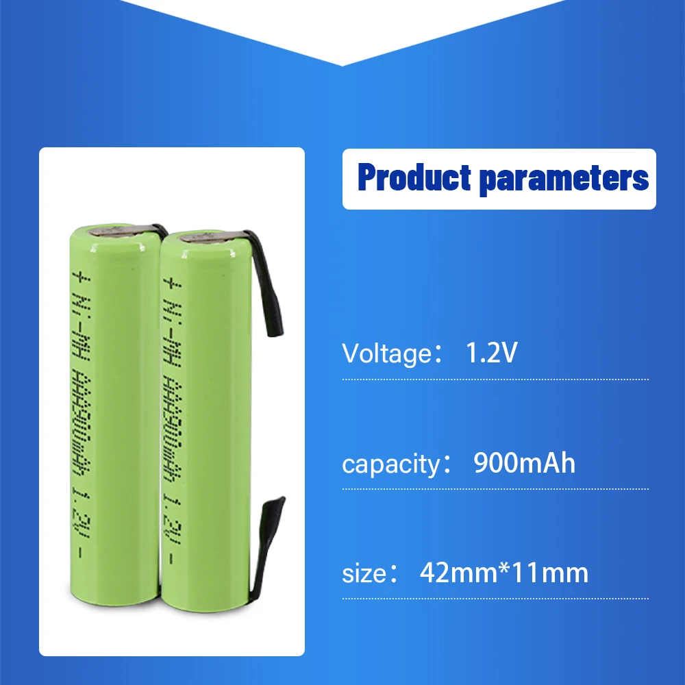 1.2V AAA Rechargeable Battery 900mah Ni-MH Nimh Cell Green Shell with Welding Tabs for Philips Electric Shaver Razor Toothbrush