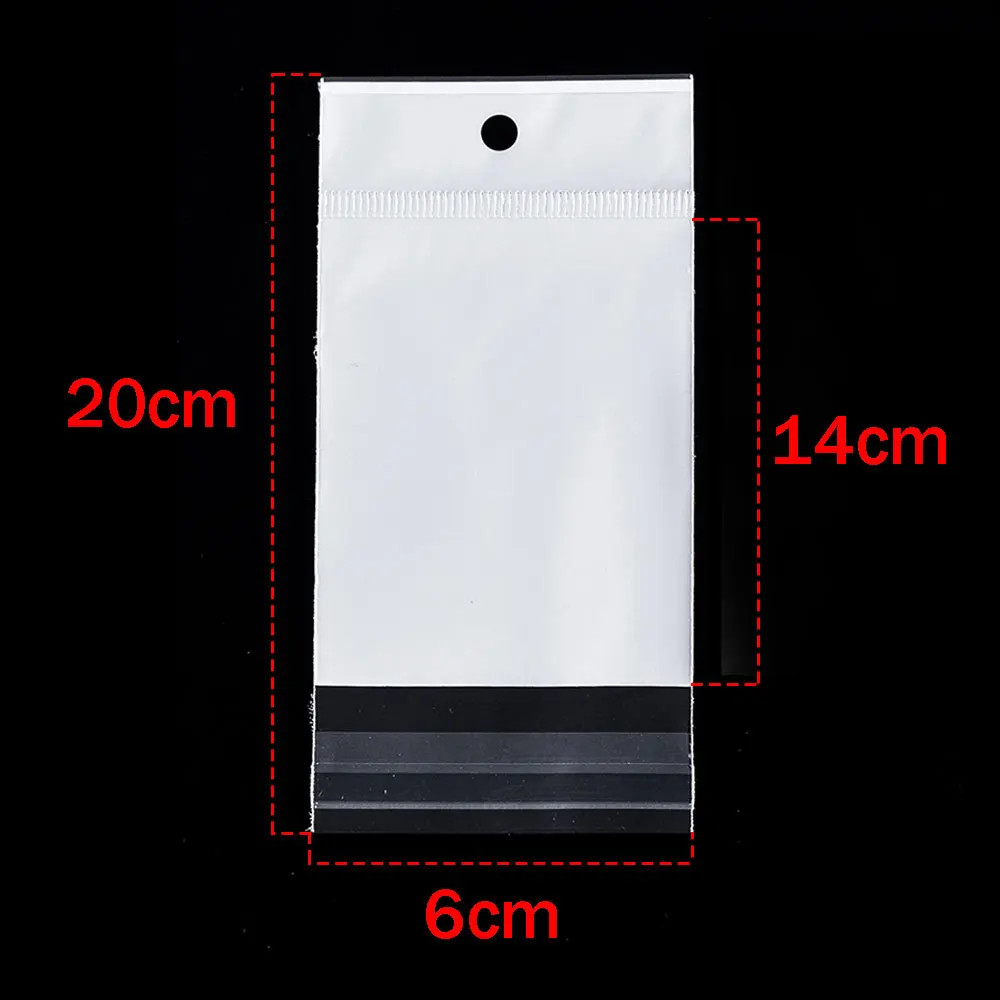 50-100pcs White Seal Bag Plastic Self Adhesive Hang Packaging Transparent Visible Poly Bag for DIY Jewelry Display Retail Pack