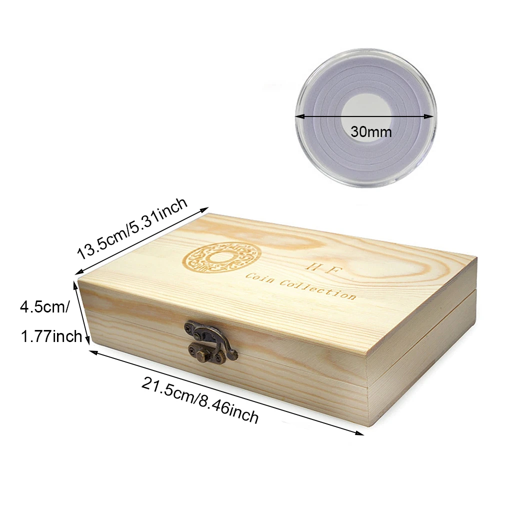 50Pcs Wooden Coin Collection Box Transparent Coin Capsule with Gasket for 18/21/25/27/30mm Collectable Challenge Coin Holder