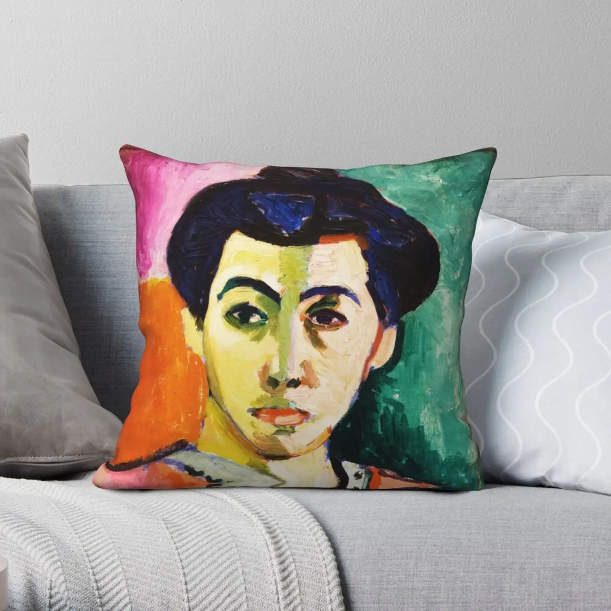 Green Stripe Portrait Of Madame Matisse Square Pillowcase Polyester Linen Velvet Zip Decor Throw Pillow Case Car Cushion Cover