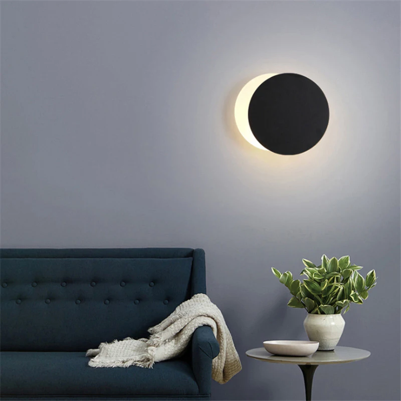 Creative Personalized Moon Shaped Sconce Acrylic Tv Background Decoration Light Black And White Room Bedside Led Wall Lamp