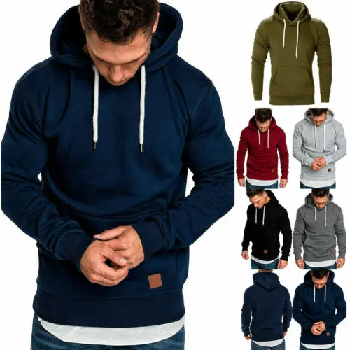 Men Hoodies Sweatshirts Casual Long Sleeve Plain Pullover Tops Shirts Soft Autumn Rapper Hip Hop Hooded Male Clothes Sports Run