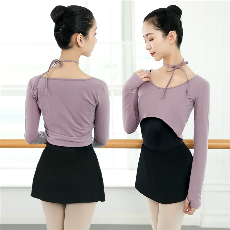 Women T shirt Dance Tops Ballet Crop Tops Adult Long Sleeve Cotton Dance Clothes Ballerina Dancewear Winter Warmer Costumes