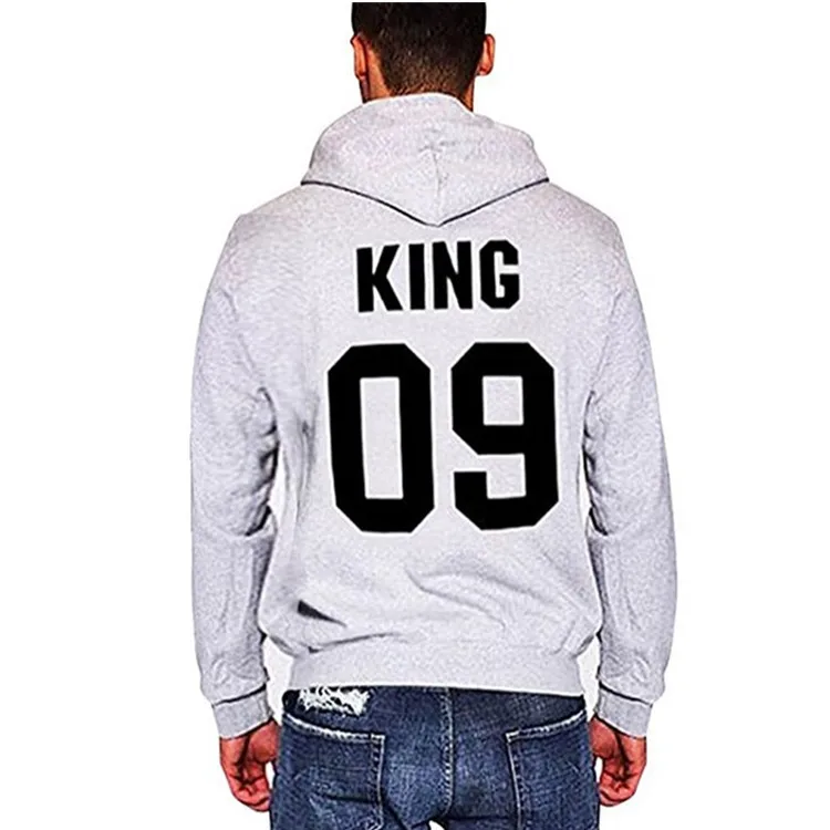 Long Sleeve Hooded King Queen Sweatshirt Lover Hoodie Casual Loose Pullovers His-and-hers Sweatshirt