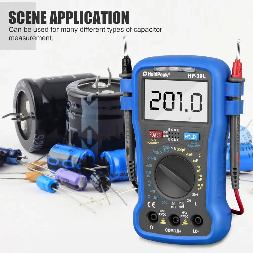 HoldPeak HP-39L Podświetlenie LCD Cyfrowy miernik LCR Rezystancja Pojemność Tester indukcyjności Tranzystor Tester hFE