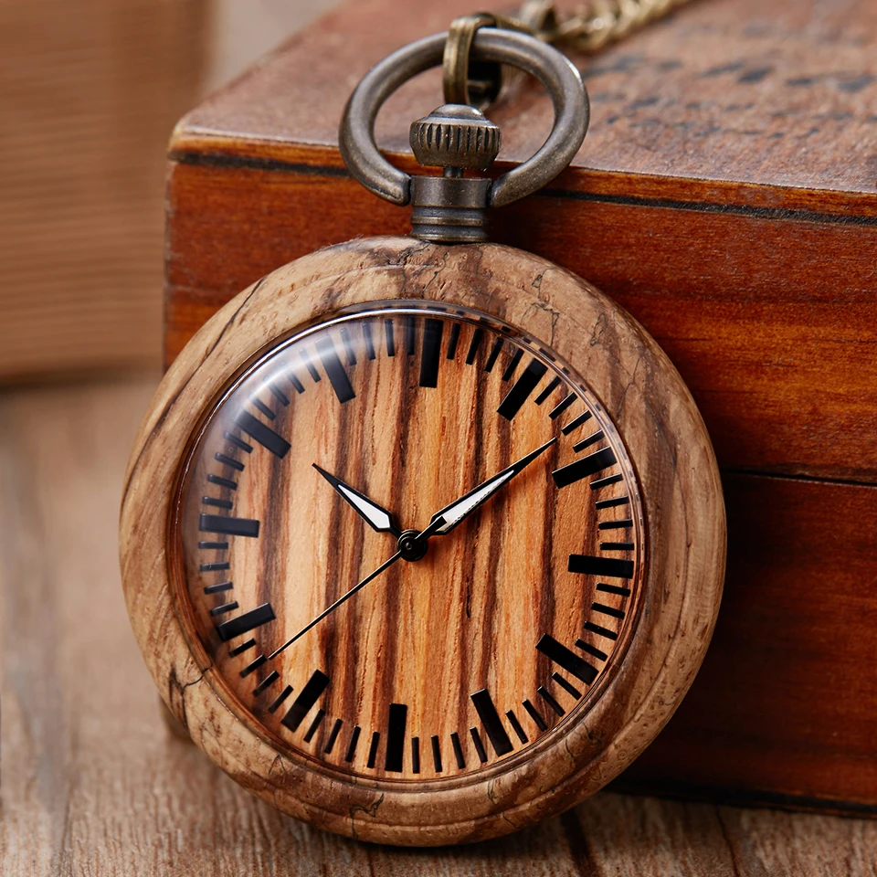 

Natural Wood Pocket Watch Men Women Creative Wooden Quartz Watches Fob Chain Pendants Fashion Colorful Clock reloj de bolsillo