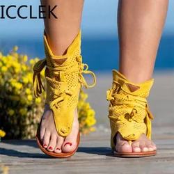 Women's Retro Sandals Gladiator Ladies Clip Toe Vintage Boots Casual Tassel Rome Fashion Summer Woman Shoes Female 2020 New