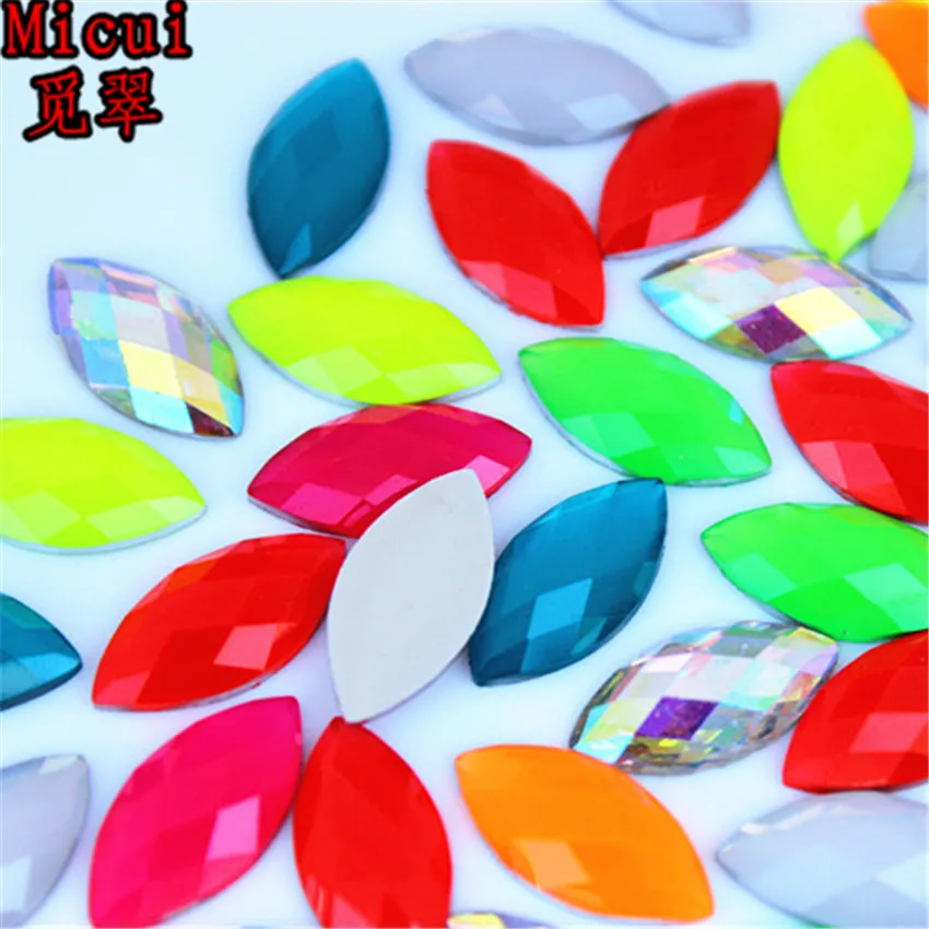 Micui 100pc 7*15/9*18mm New Horse Eye Resin Rhinestones Flat Back Crystal Applique Stones Non Sewing for DIY Crafts MC262