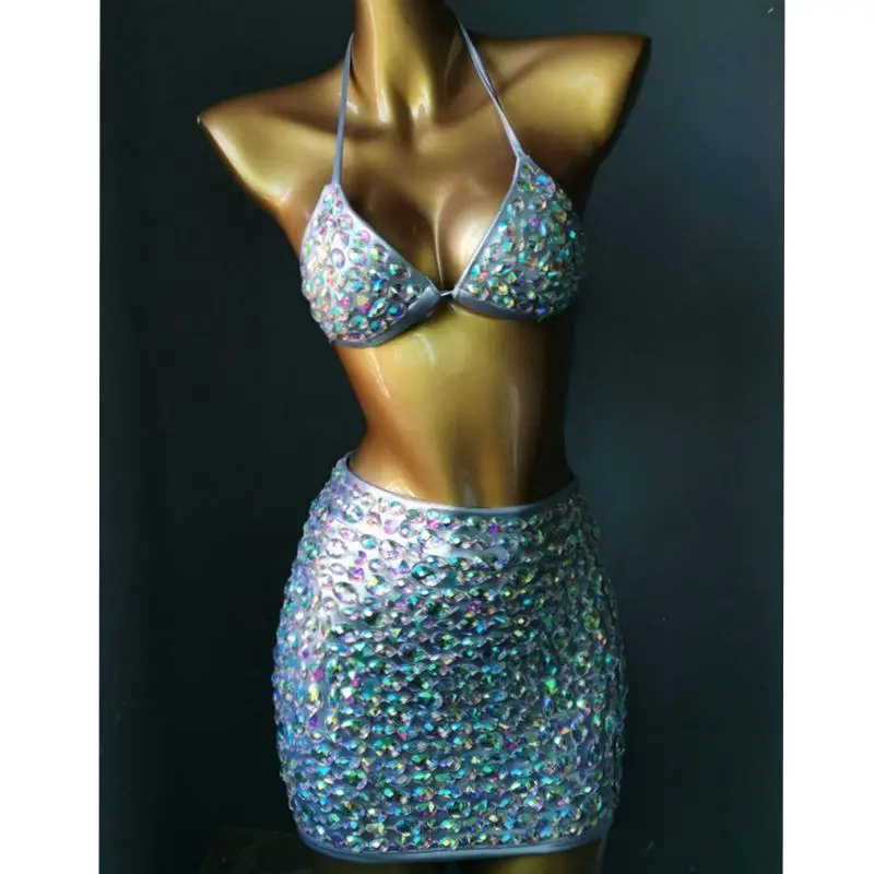 

2021 venus vacation diamond skirt crystnl beachwear sexy women bikini set bling stones swimwear rhinestone skirt