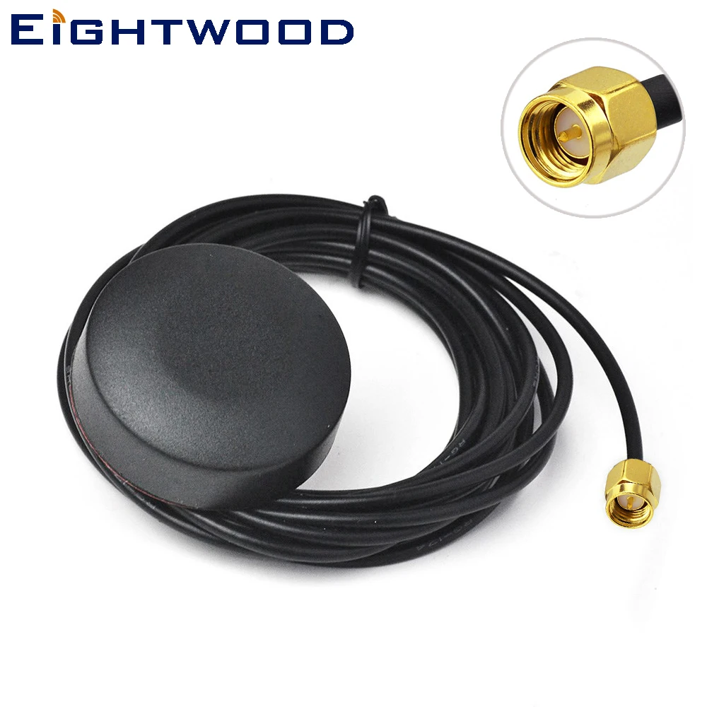 Eightwood Car Multi-Band Antenna GPS+WiFi+GSM Aerial SMA Male Screw Mount 5 Meters Cable for Truck RV GPS Navigation Head Unit