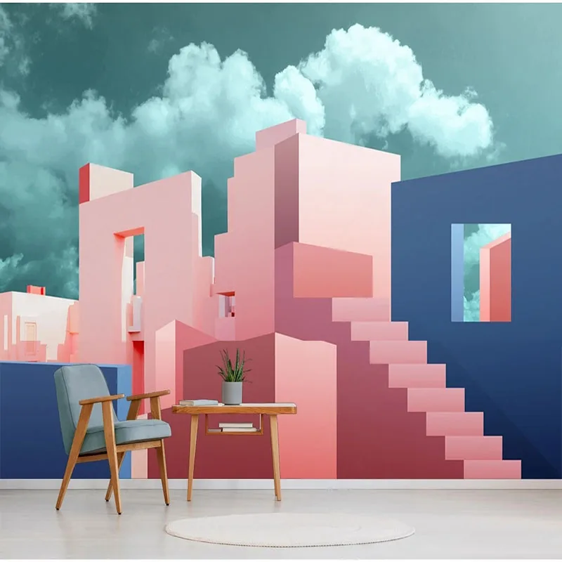 Custom Self-Adhesive Photo Wallpaper Space Background Of Morandi Color Building Blocks 3D Wall Stickers Papel De Parede Fresco