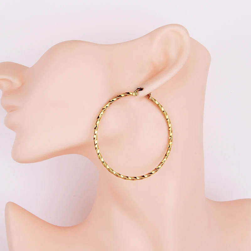 Gold Color Stainless Steel Big Hoop Earring for Women Thread Good Quality  Wholesale Ear Accessories  Fashion  Jewelry Hot E0156