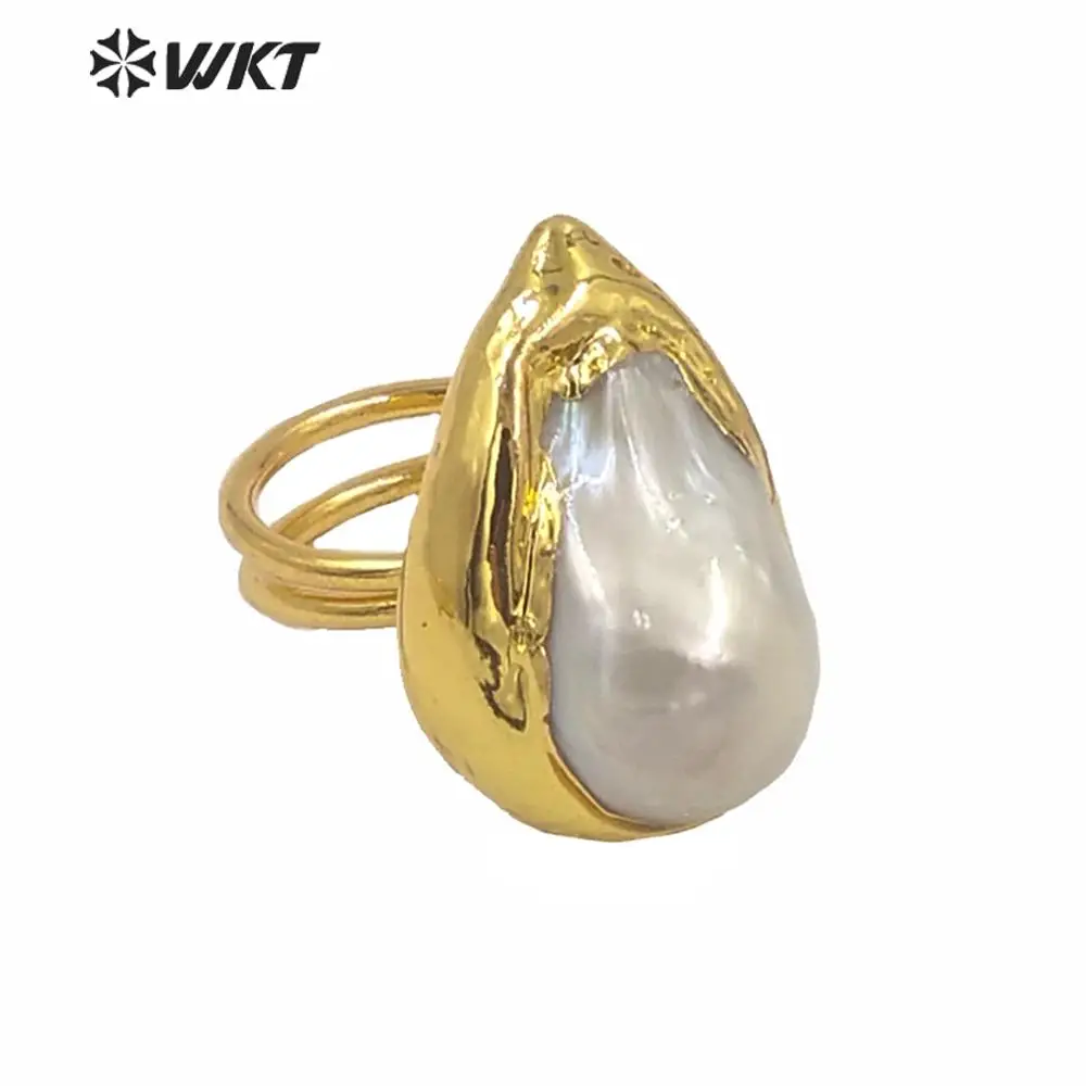 

WT-R338 WKT Natural Freshwater Pearl Ring With Gold Electroplated Irregular Shape Women Fashion Jewelry Finding