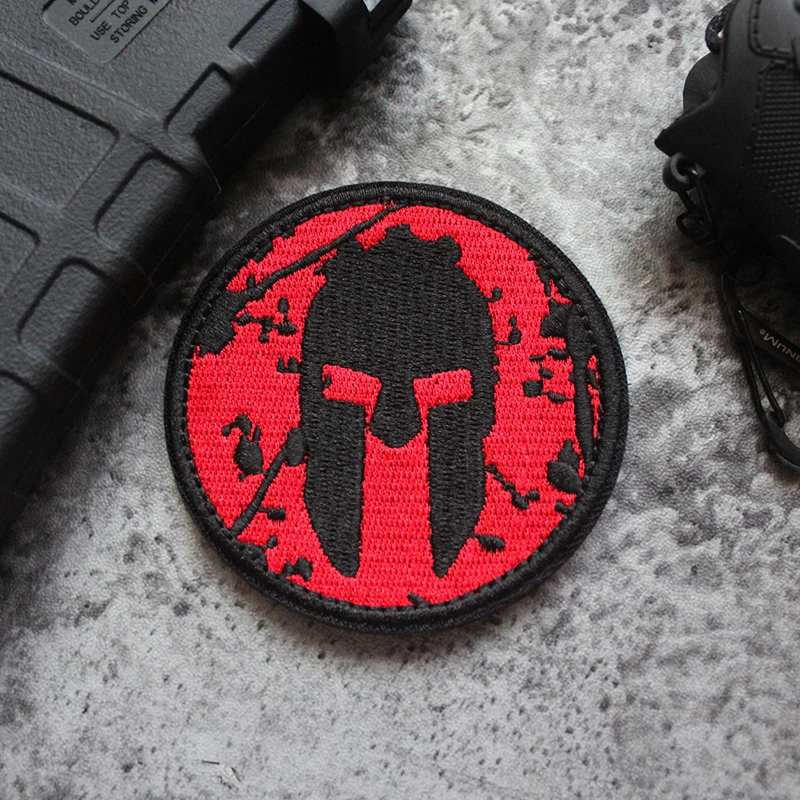 Spartan Armor Warrior Skull Helmet Embroidery Patch Red Military Tactical Emblem Badges Devil Sticker for Clothes Vest Backpack