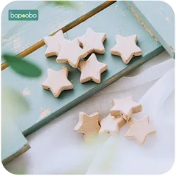 Bopoobo 10pc Beech Wooden Beads Teether Chewable Star Shape Beech Beads BPA Free Wood Teething Bead Baby Produuct DIY Crafts