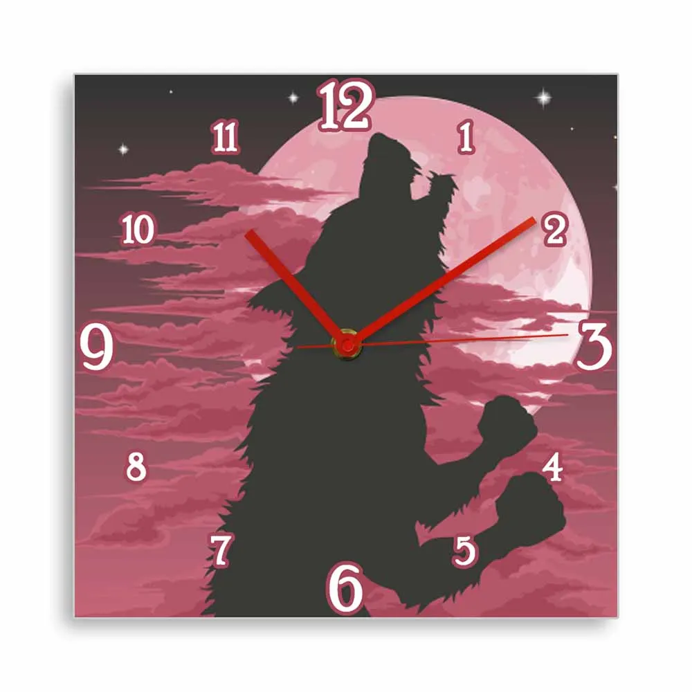 Halloween Horror Scary Werewolf Monster Wall Clock Gothic Artwork Fantasy Creature Howling Wolf Werwolf Silent Square Wall Clock