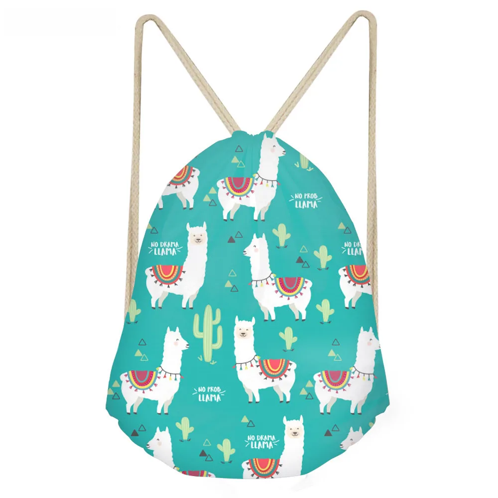 Cute Animal Alpaca Cactus 3D Print Girls Drawstring Bags Funny Softback Storage Backpacks Children Storage Sack Bags