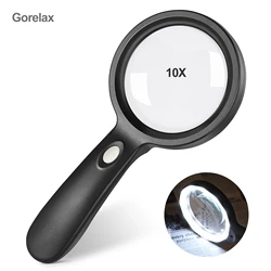 Loupe de détermination 10X avec 12 lumières LED, loupe optique à lentille Lupa pour la lecture, la réparation, la pièce de monnaie, la loupe en verre