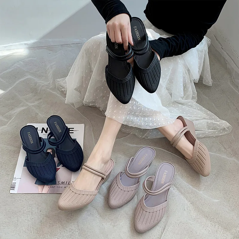 Spring and summer women's slippers new style wedge heel wear fashion two wear sandals wrap head lazy lady slippers