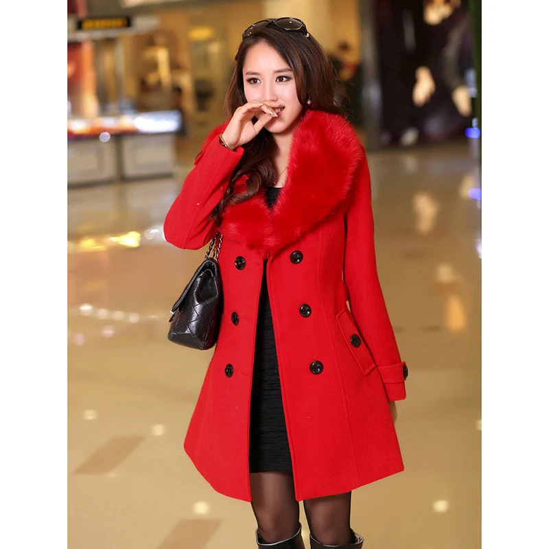 เสื้อขนสัตว์เกาหลีรุ่นกลางยาว Big FUR COLLAR Woolen Windbreaker ฤดูใบไม้ร่วงฤดูหนาวเสื้อกันหนาวแฟชั่นขนสัตว์ ...