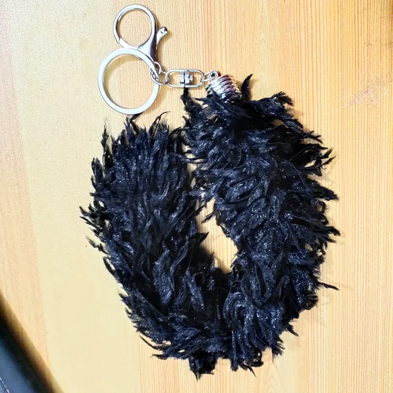New Faux Raccoon Fur Tail Key Chain Long Hair Horizontal Stripes Bag Keyring Long Pendant Bag Charms Key Chain Fur Keyrings