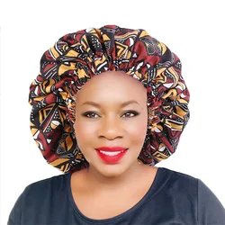 Large Satin Ankara Bonnets Elastic Lined African Head Sleep Bonnet Female Wrap Cap Print Lady Head Cover Bonnet Turban for Women