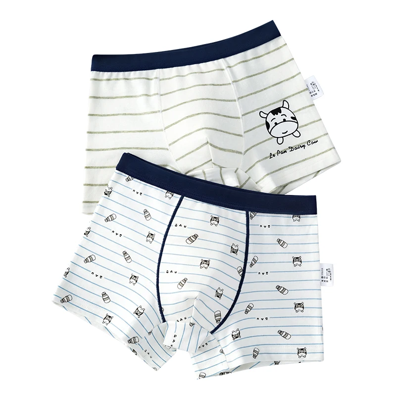 2pcs/lot Cartoon Boy Underwear Striped Boxer Graphic White Boy Cotton Panties Kids Clothes 3 4 6 8 10 12 14 Years Old OKU203015