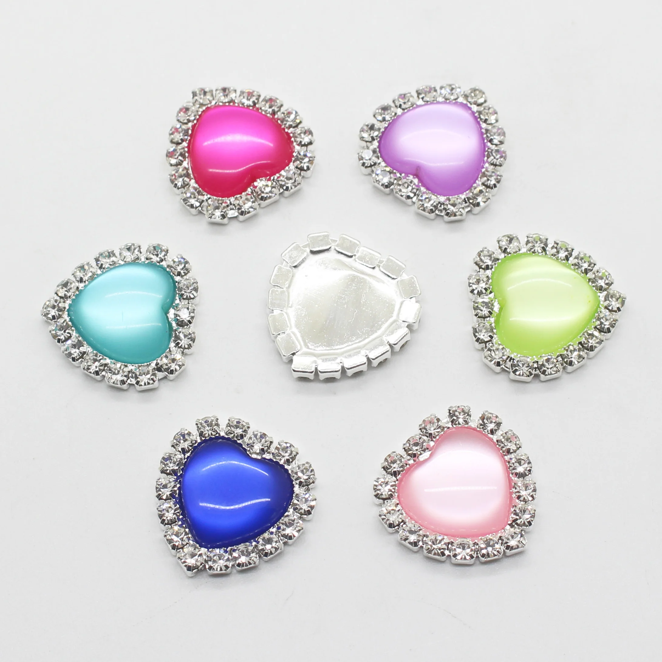 10Pcs 18mm Heart Resin Pebbles Rhinestone Buttons Flat Back Embellishments For Craft DIY Making Jewelry Decoration Accessories