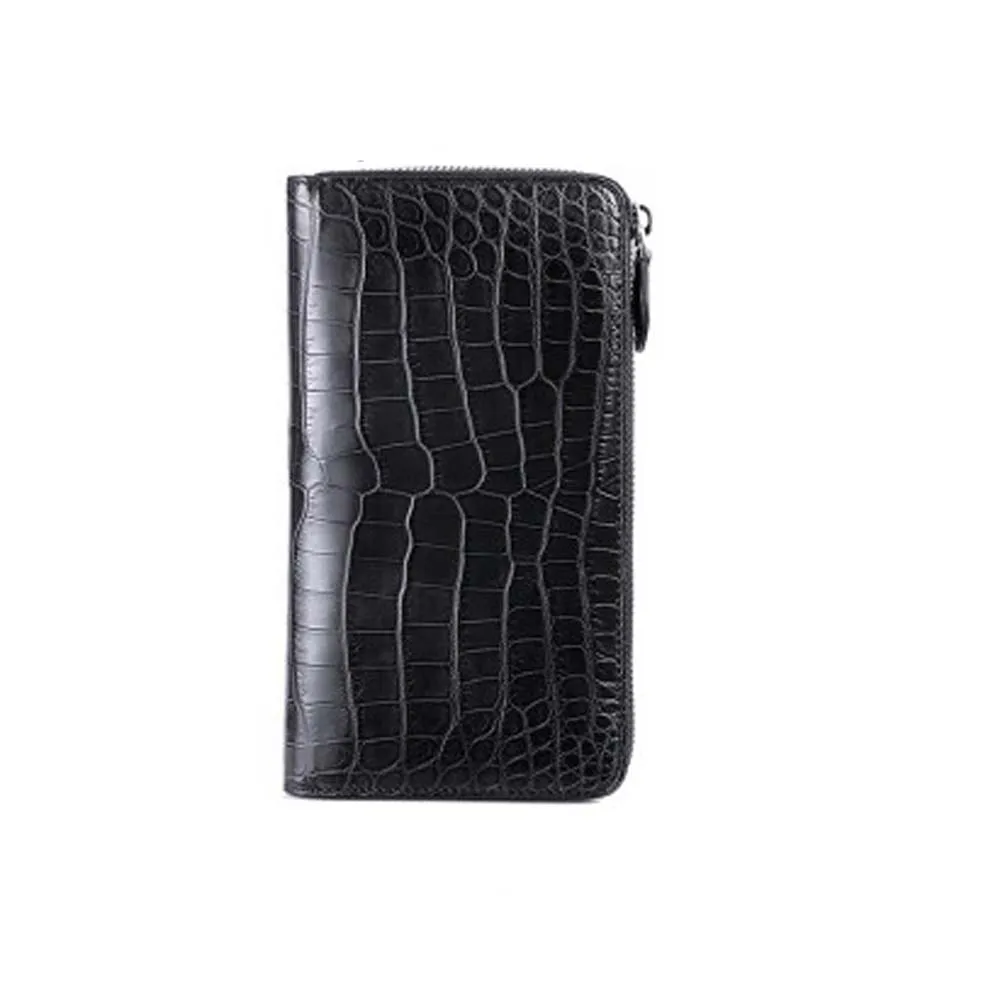 menggeka crocodile bag male bag  within  Outside  crocodile bag  two-sided crocodile long  wallet  black men cluch bag