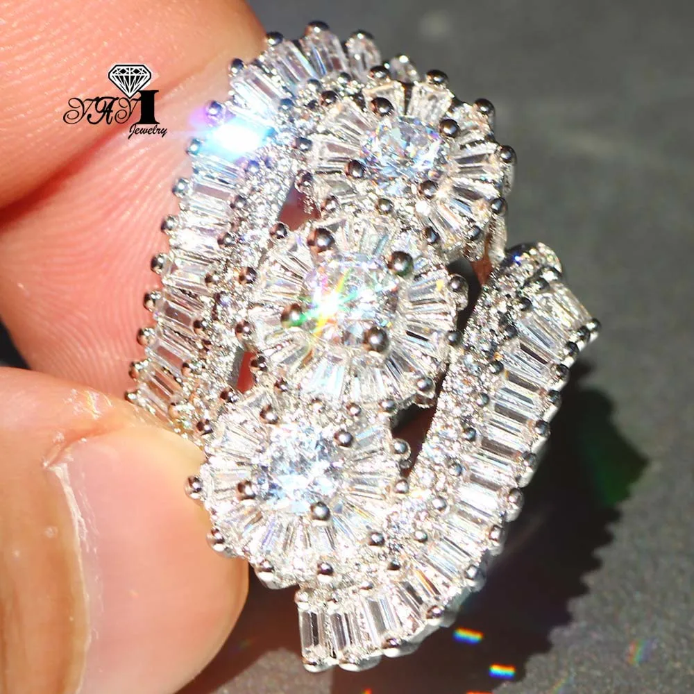 YaYI Fine  Jewelry Fashion Princess Claw Set Cut White Cubic Zirconia Silver Color Engagement Wedding Party Leaves Gift  Rings