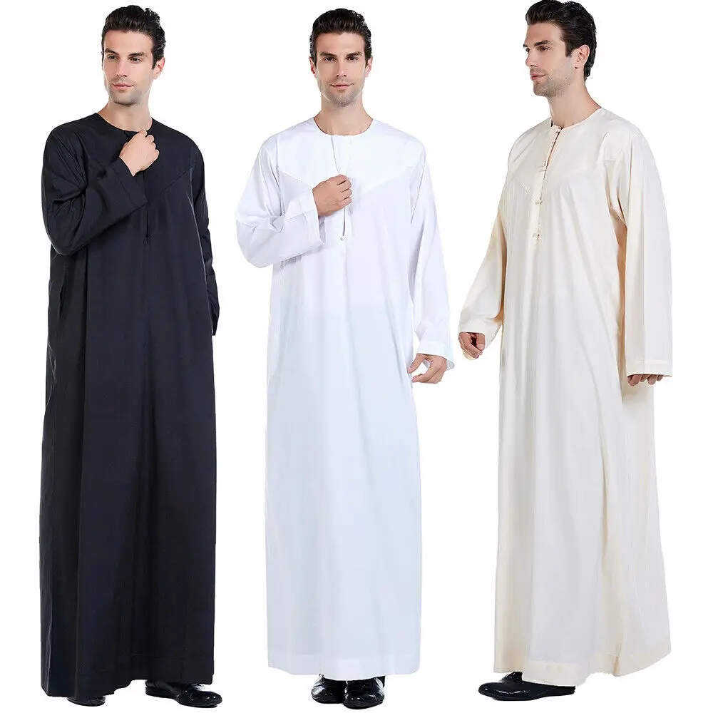 Mens Muslim Kaftan Islamic Thobe Jubba Dishdasha Robe Saudi Arab Long Sleeve Loose Abaya Men Kaftan Clothing Jubba Thobe Dresses