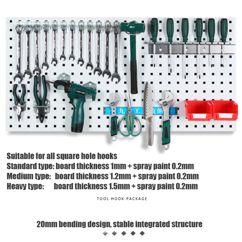 Plaque en acier Pegboard avec trou, quincaillerie lourde, support d'outils, suspension de rangement de Garage, Pegboard avec crochets, bacs à outils