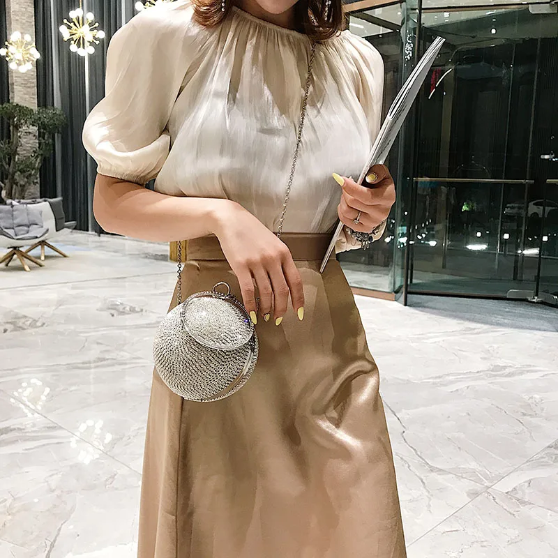 Silver Mini Round Ball Evening Bags For Women 2022 Fashion diamonds  Clutch Bag Ladies  Messenger Bag Chain Handbag  FTB166