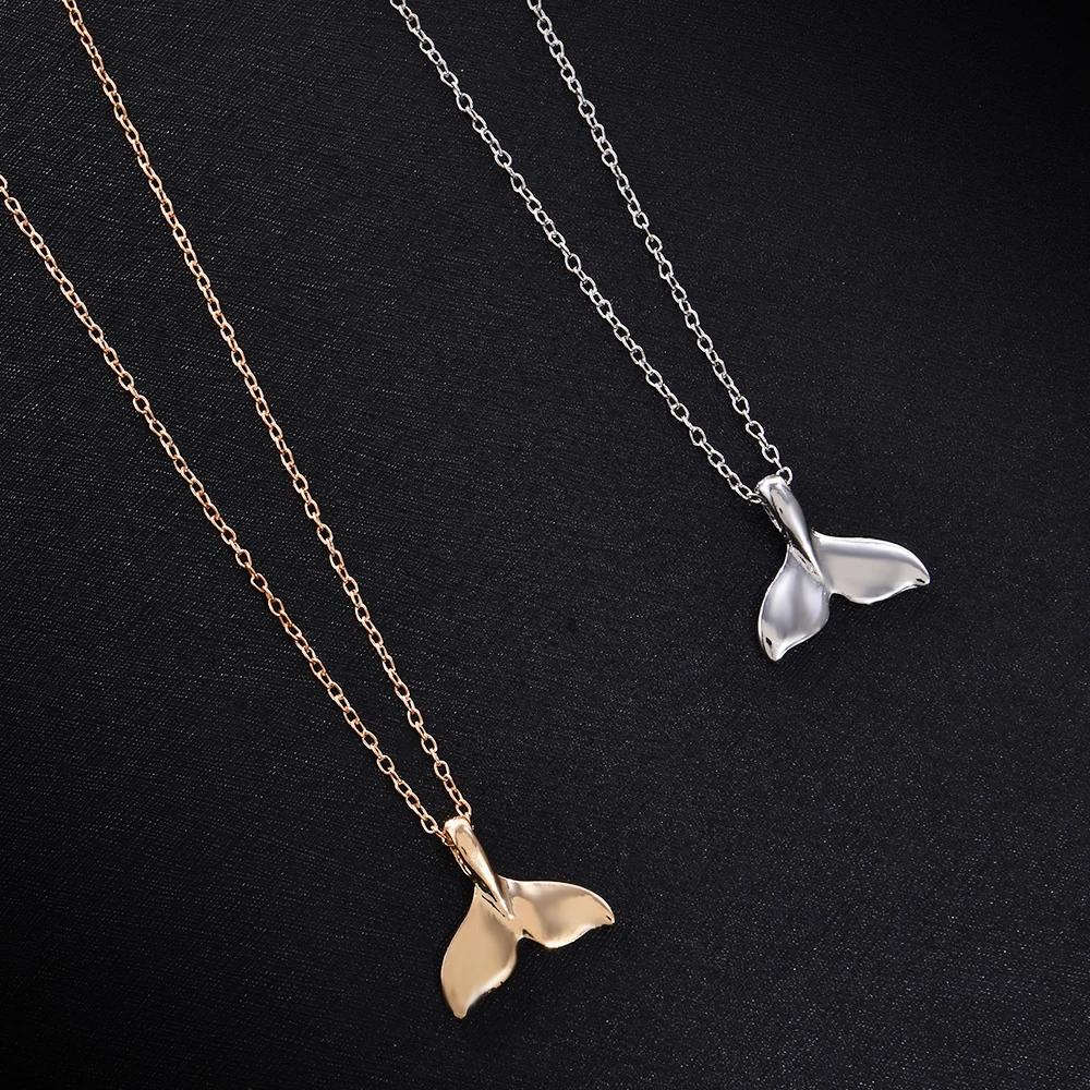 New Style Women Girl Simple Elegant Metal Whale Fish Tail Charm Pendant Long Chain Necklaces Shine Gift Necklace Jewelry