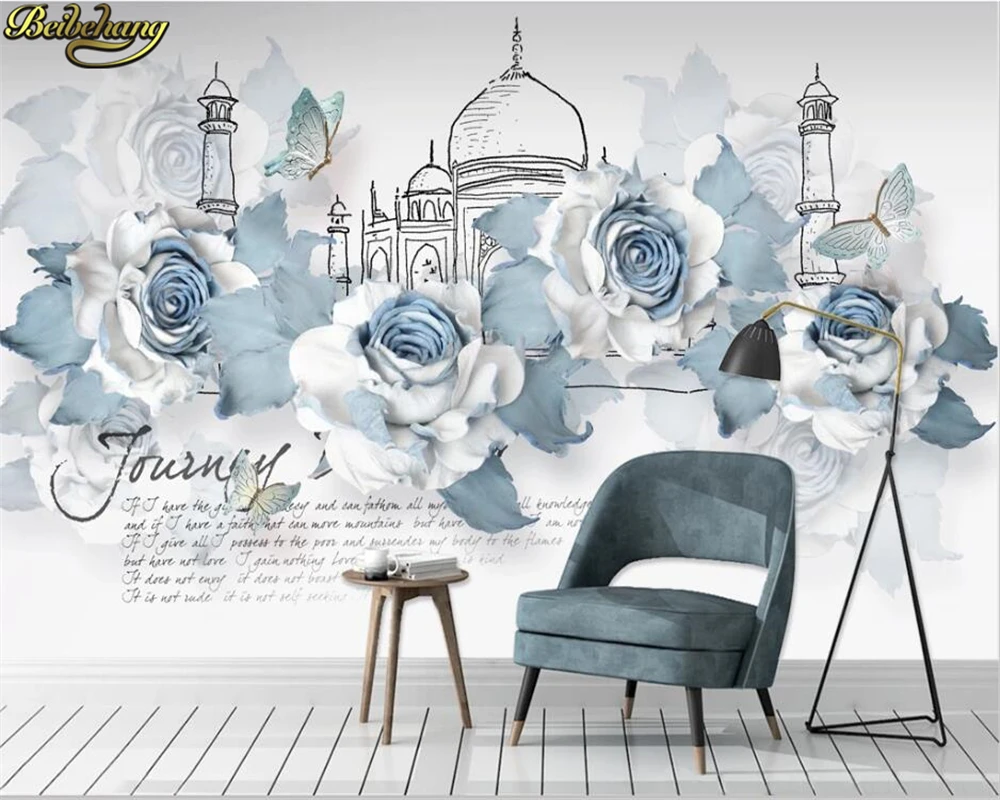 

beibehang Custom 3d wallpaper mural new chinese style modern blue demon castle hand painted flower background,papel de parede