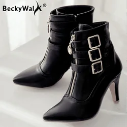 2023 Women's Boots Pointed Toe Women Shoes for Autumn Winter Sexy High Heels Ankle Boots Black Red White Zapatos de muj  WSH3478