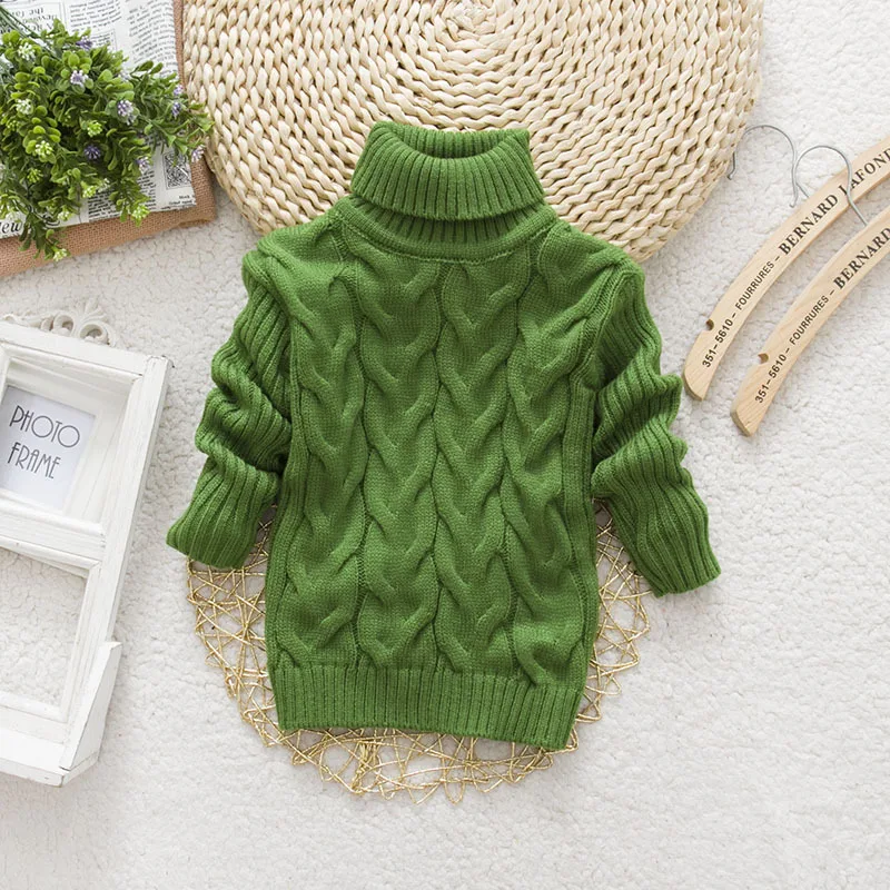 Winter Boy Girl Kid Thick Knitted Sweater Toddler Bottoming Turtleneck Shirts Solid High Collar Pullover Sweater T-shirts Coat