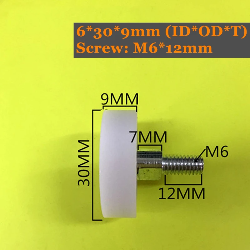 

6x30x9mm POM Bearing With M6x12 Screw 10Pcs PU Pulley Wheels 696 Deep Groove Ball Bearing Sealed Bearing Used on Door and Window