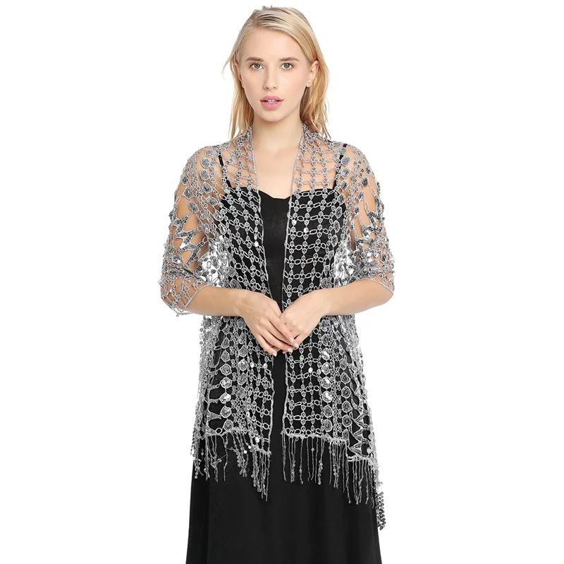 Vestidos de noite xales & envoltórios feminino lantejoulas glitter cachecol casamento capa dama de honra vestido de noiva xale foulard femme