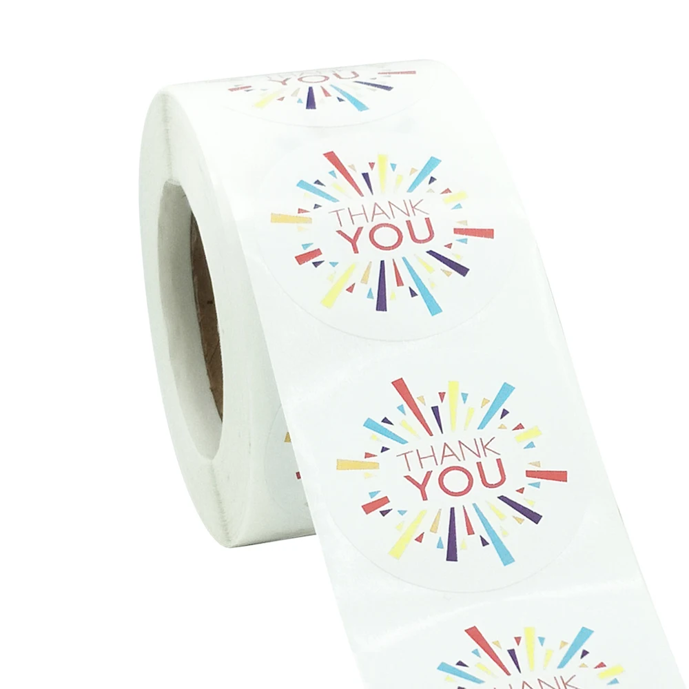 500Pcs/roll 3.8CM Colorful Thank You Round Sticker for Envelope Sealing Party Gift Card Business Packaging Decoration Label