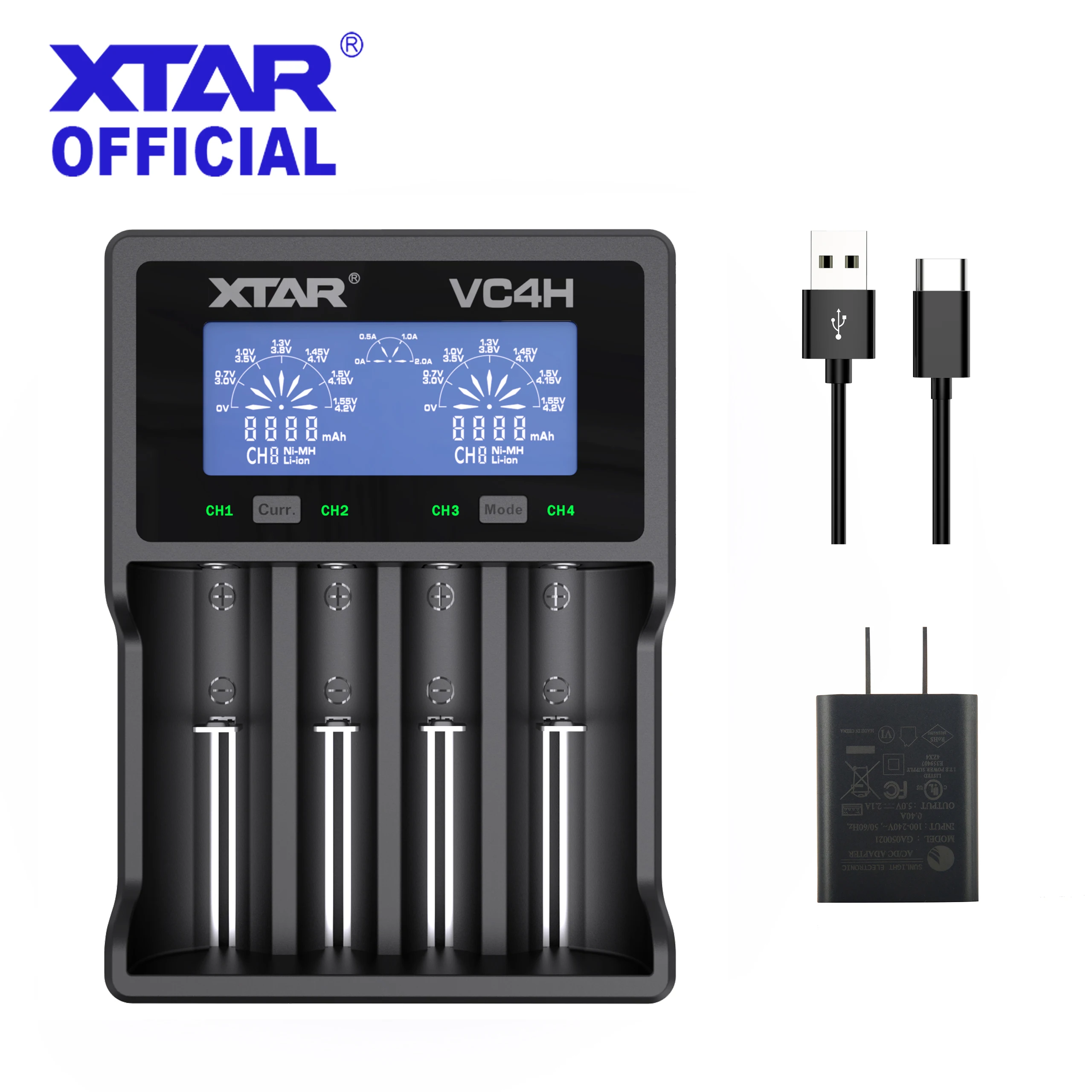 XTAR 18650 Battery Charger USB C QC3.0 Quick Charge AAA AA 20700 18350 21700 26650 16340 32650 Rechargeable Battery Charger VC4H