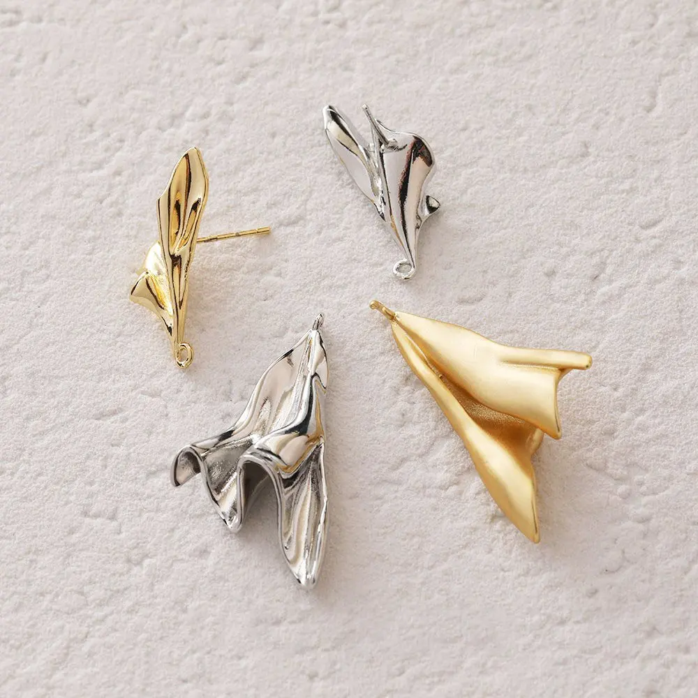 2PCS Creative Design Pleated Pendant Charms for Jewelry Making DIY Earrings Findings Components 14k Gold Plated Accessories