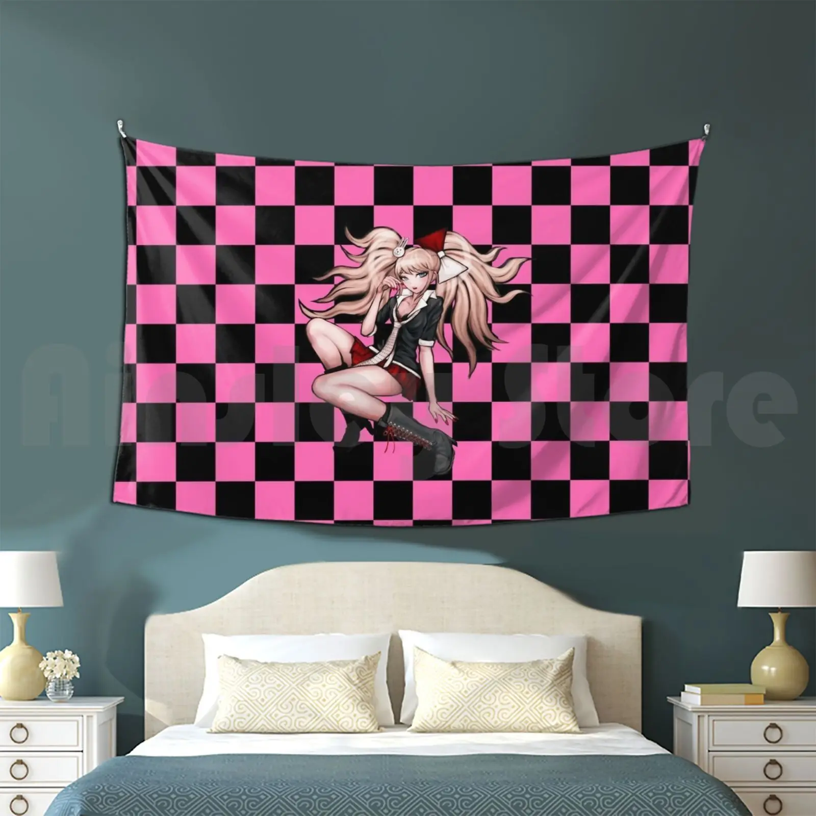 Tapestry Junko Enoshima Check Pattern Hat Danganronpa Junko Enoshima Junko Dr Monokuma