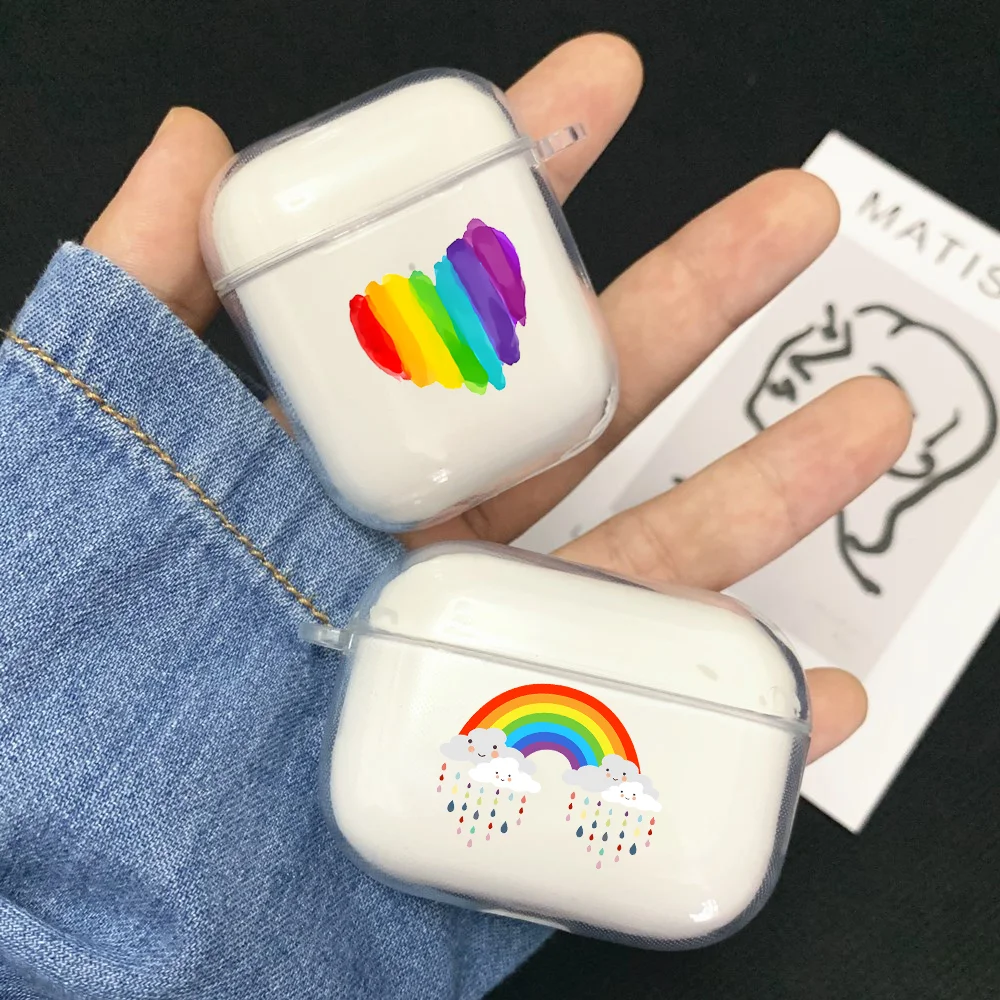 حافظة لجهاز Apple Airpods 1 2 Pro حافظة من السيليكون الناعم عليها قوس قزح لهواتف Airpods حافظة واقية للشحن
