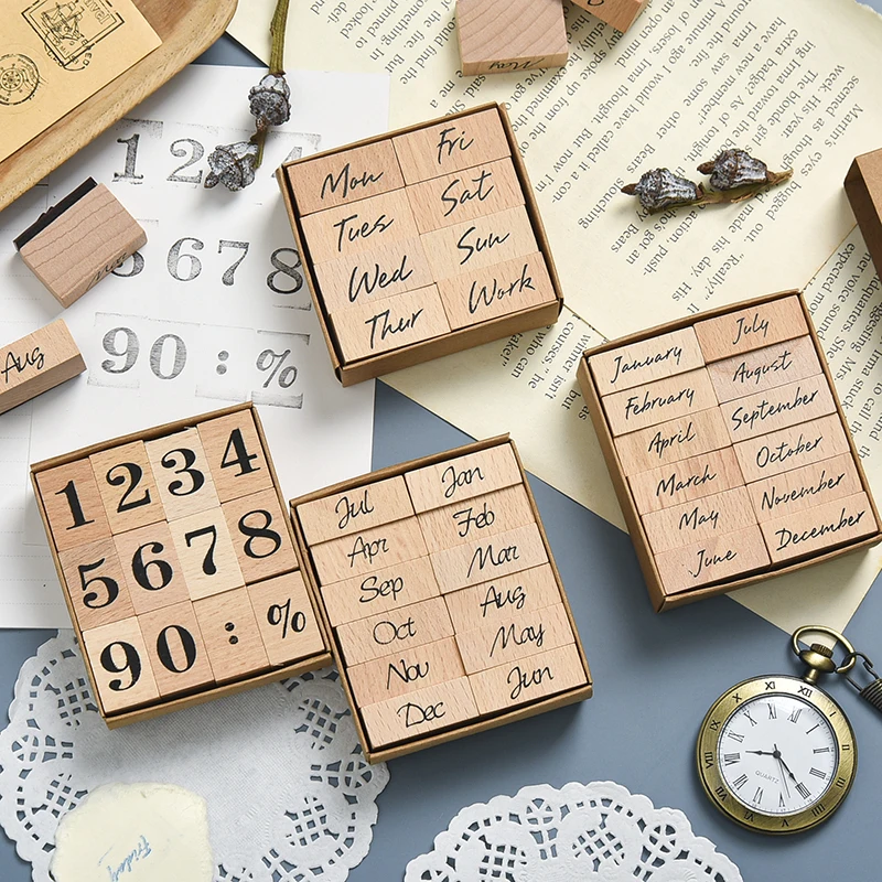 Handwriting Week Day Month Wood Stamp Vintage Junk Journal Supplies Planner Diary Decor Stamping For Scrapbooking DIY Craft